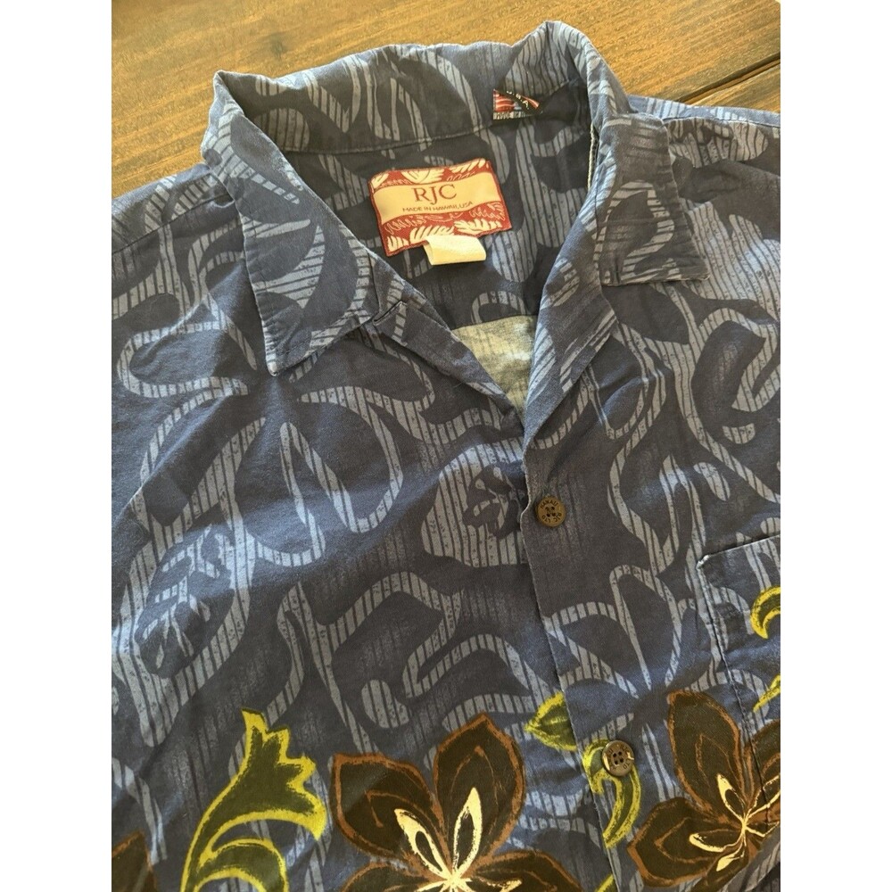 RJC Shirt Mens XL Blue Tropical Hawaiian Aloha Short Sleeve Button Front Casual